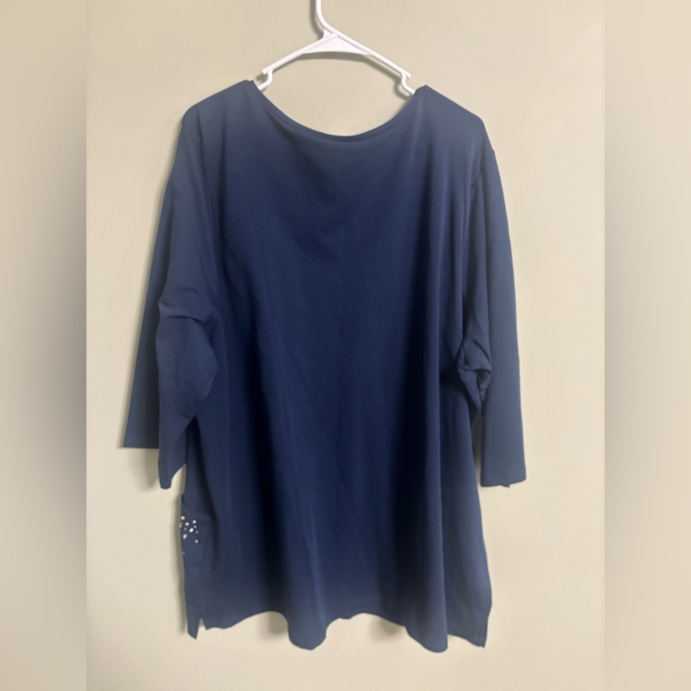 Quacker Factory Size 3X Navy Blue Gemstone V-neck Pocket Blouse Tunic New Cover - Picture 2 of 7